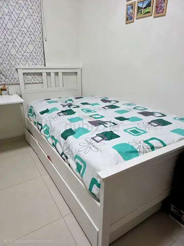 Single white wooden bed frame with storage - good condition ikea