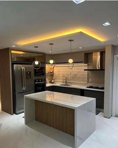 Modern Kitchen Island with Marble Top and Integrated Storage