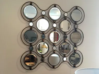 Decorative multi-panel circular wall mirror - modern geometric design