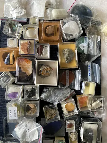 Assorted Rock, Mineral & Fossil Specimen Collection — Multiple Labeled Samples, 45 items