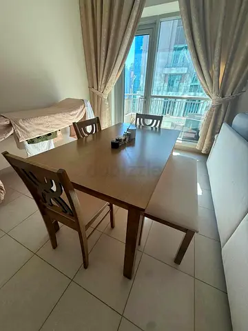Wooden 4-Seater Dining Table with Bench and 4 Chairs - Good Condition