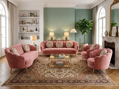 Velvet 3-piece living room sofa set with armchairs
