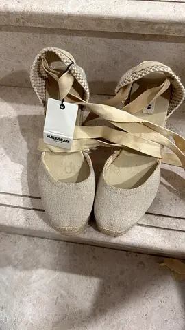 New Pull&Bear Beige Espadrille Lace-Up Flats, Size 37