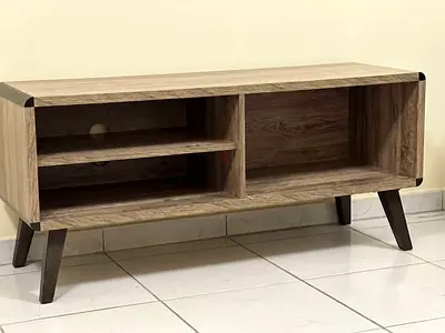 Wooden TV Stand / Media Console with Open Shelves - Light Oak