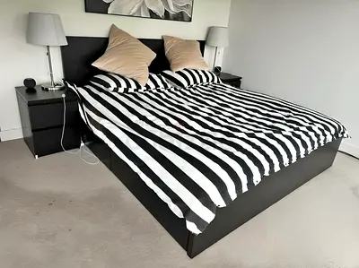 IKEA King-size Black Malm bed frame with IKEA King-size Mattress
