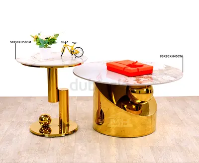 Modern Gold Marble Top Coffee & Side Table Set (2-piece)