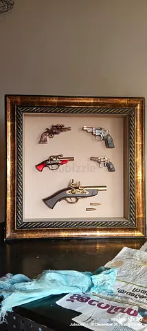 Framed Miniature Vintage Pistols Display - Decorative Collectible