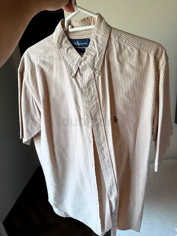 Light pink striped Ralph Lauren men's button-up shirt - size M