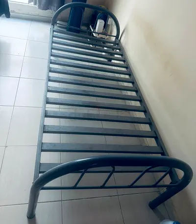 Metal single bed frame and medical mattress almost new