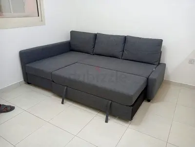 Modern Grey L-Shaped Sofa Bed with Pull-Out Extension