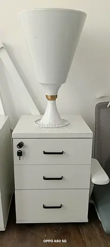 White 3-Drawer Office Pedestal with Large White Table Lamp