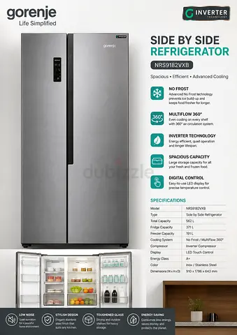 Gorenje Side by Side Refrigerator - 552L, Inverter, No Frost