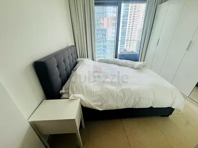 Queen fabric bed frame with tufted headboard and bedside table 2 and mattress