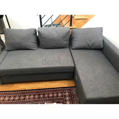 Grey L-shaped Fabric Sofa bed with Chaise - Good Condition