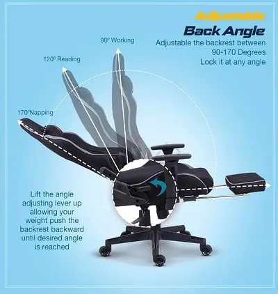 Black Ergonomic Gaming/Office Chair with Footrest and Lumbar Support