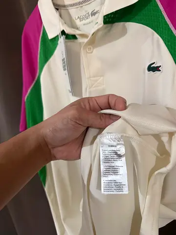 Lacoste Colourblock Polo Shirt - Cream, Green & Pink, Size Tag Visible