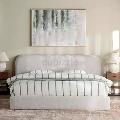 Soft rounded corner ivory fabric super king bed