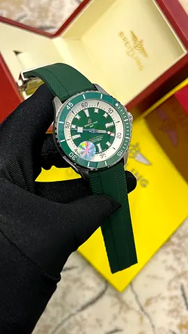 Breitling Superocean-style Green Dial Men's Watch with Rubber Strap