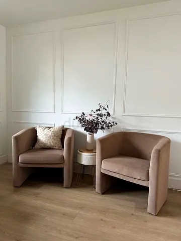 Pair of Beige Velvet Accent Armchairs