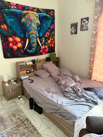 Queen bed and closet and commode