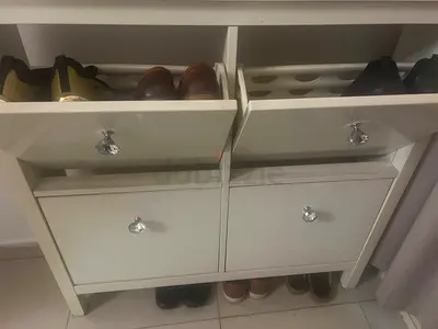 White Wooden Shoe Cabinet with 4 Tilt Drawers
