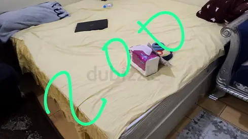 Queen size bed frame with mattress - used