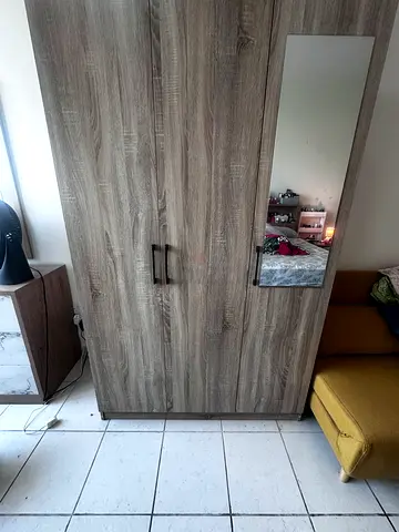 Two-door wooden wardrobe with mirror - good condition