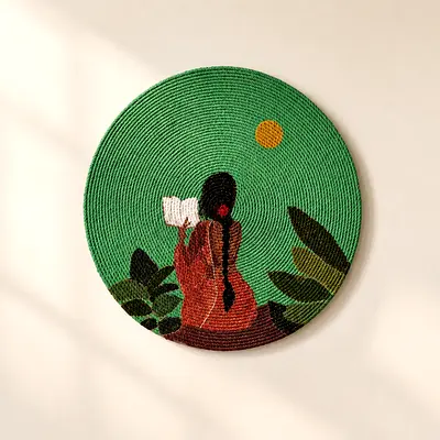 Bespoke painting on handcrafted jute board for wall