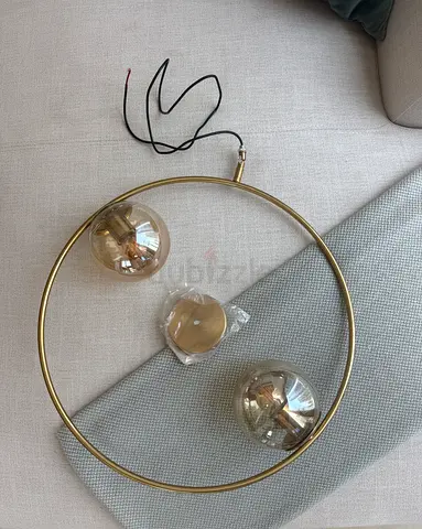 Round double-globe hanging lamp in brass finish (new condition)