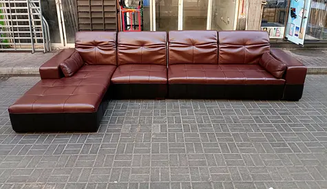 Large L-shaped Brown Leather Sofa with Chaise (5-seater)