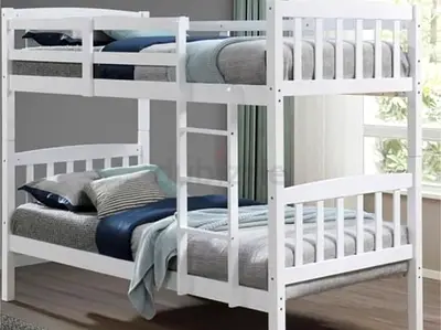 White Wooden Bunk Bed - Twin Over Twin, Solid Frame, Good Condition