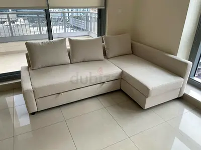 Comfortable Beige L-Shaped Sofa Bed