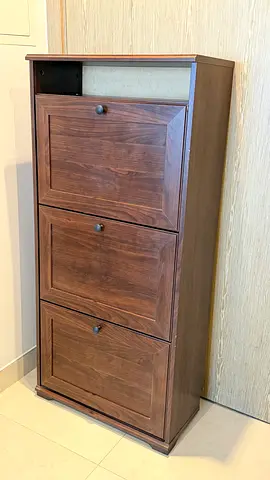 Shoe Rack • Brown Wooden 3-Compartment Shoe Cabinet