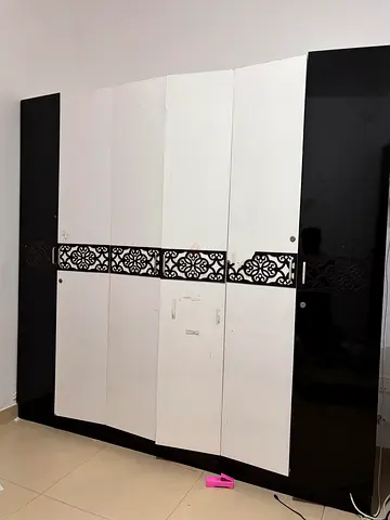 6-door Black & White Wardrobe with Decorative Inlay