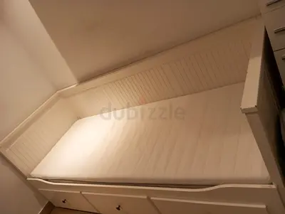 Ikea White wooden single daybed with trundle and mattress