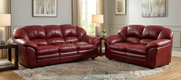Red Leather 3-seater Sofa + 2-seater Loveseat Set - Good Used Condition