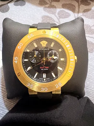 Original Versace V-Race Dual Time Swiss Made Men’s Watch – Black & Gold (Never Used)