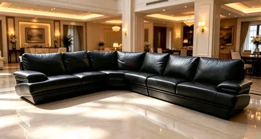 Large Black Leather L-Shaped Corner Sofa — Seats 6-7, Excellent Condition