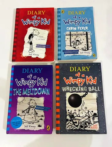 Diary of a Wimpy Kid set - 4 paperback books (The Meltdown, Wrecking Ball, Cabin Fever, Original)