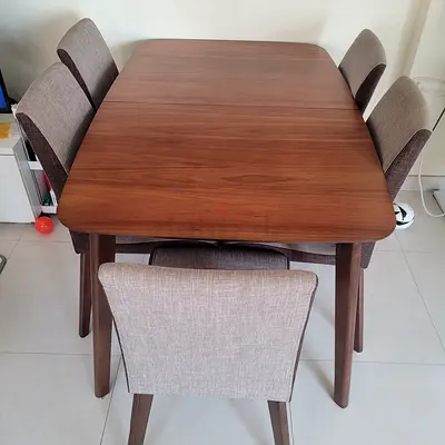 Modern Wooden Dining Set with 6 Padded Chairs