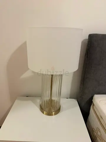 2x Glass Base Table Lamps set with White Fabric Shade