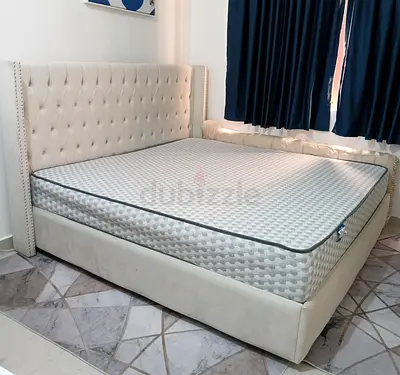 Luxury Super King Bed + Mattress | Designer Upholstered | Abu Dhabi