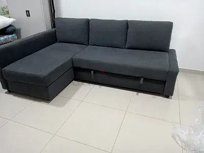Comfortable Dark Grey L-Shaped Sofa Bed