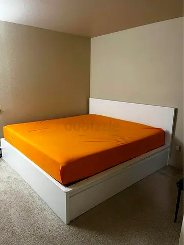 Ikea King White Malm bed frame with ikea King mattress