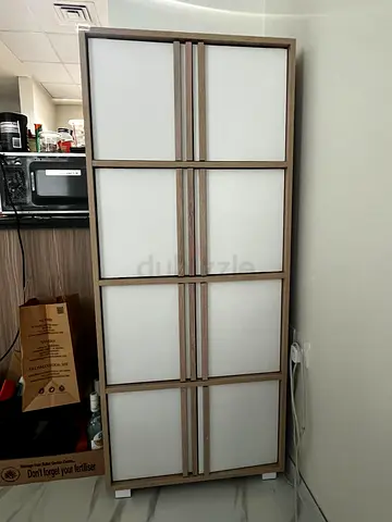 Tall 4 tier, 8-Door Storage Cabinet - Wood Frame with White Panels