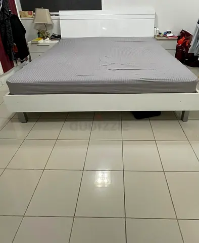 White modern double bed frame with headboard - good condition