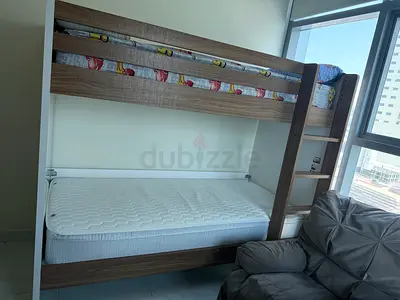 Wooden Bunk Bed with Ladder and Mattress - Good Condition