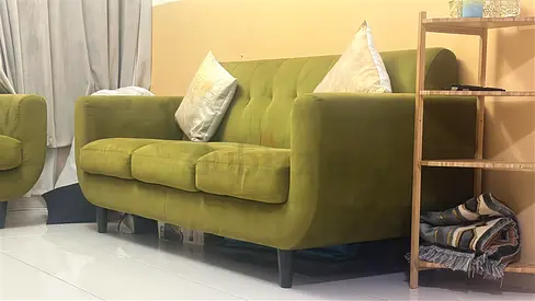 Olive Green Velvet 5-Seater Sofa in Excellent Condition