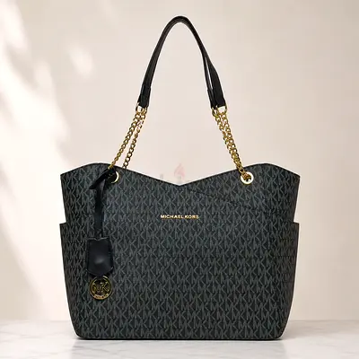 Michael Kors Jet Set Monogram Tote Bag - Black/Gold
