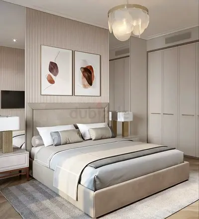 Modern upholstered king-size bed with headboard